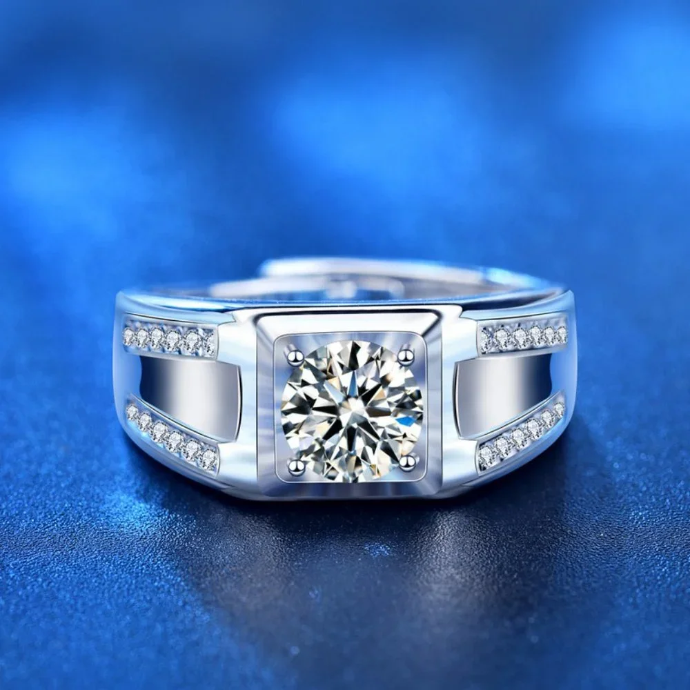 Certified 1ct. t.w. Diamond Moissanite Mens Engagement Ring NEW - Picture 3 of 8